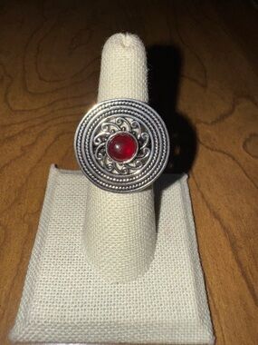 Sterling Silver Garnet Coin Ring